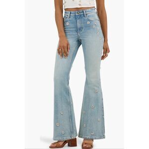 Lee Size 30 Embroidered Wide Flare Leg Jeans Daisy Boho Denim Free People